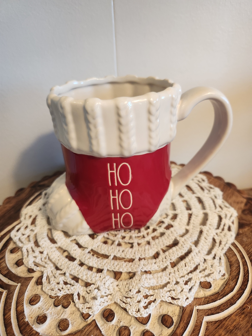 Rae Dunn Red and Cream 'HO HO HO' Christmas Stocking Mug